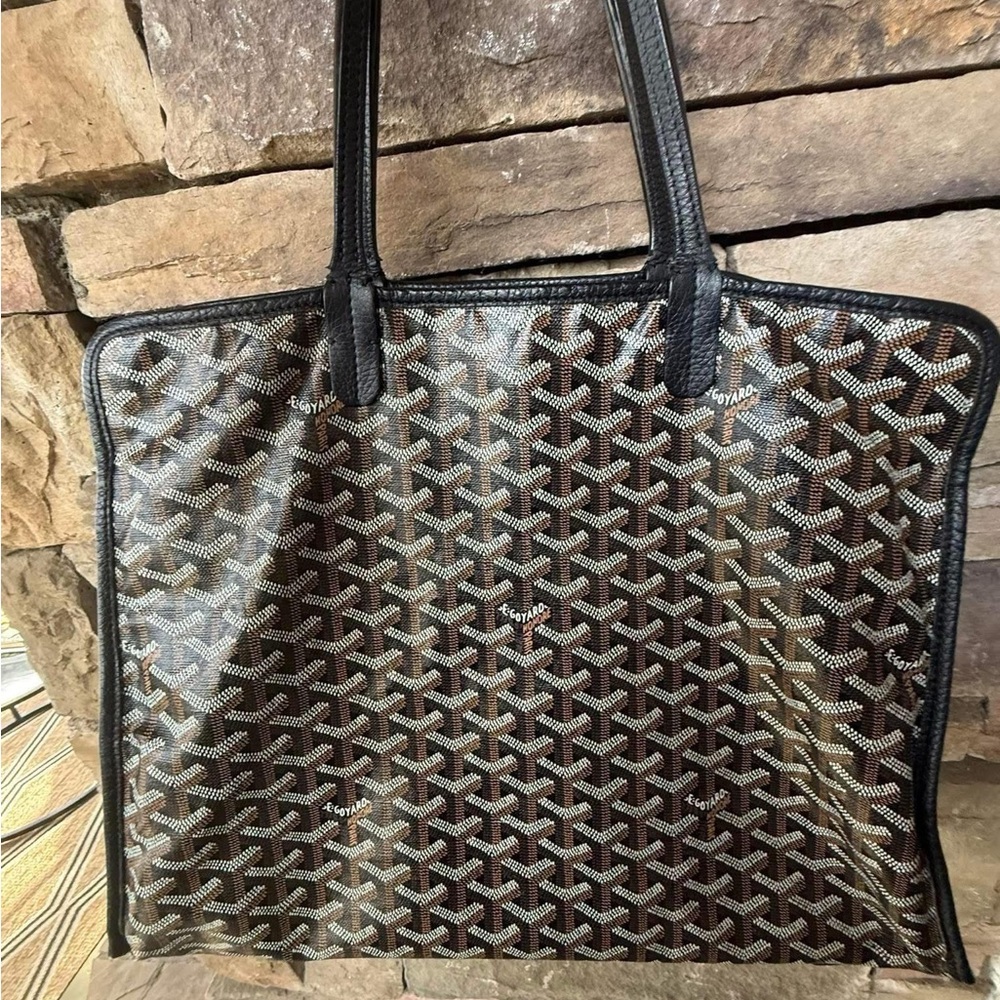 Goyard Black and Brown Chevron Tote